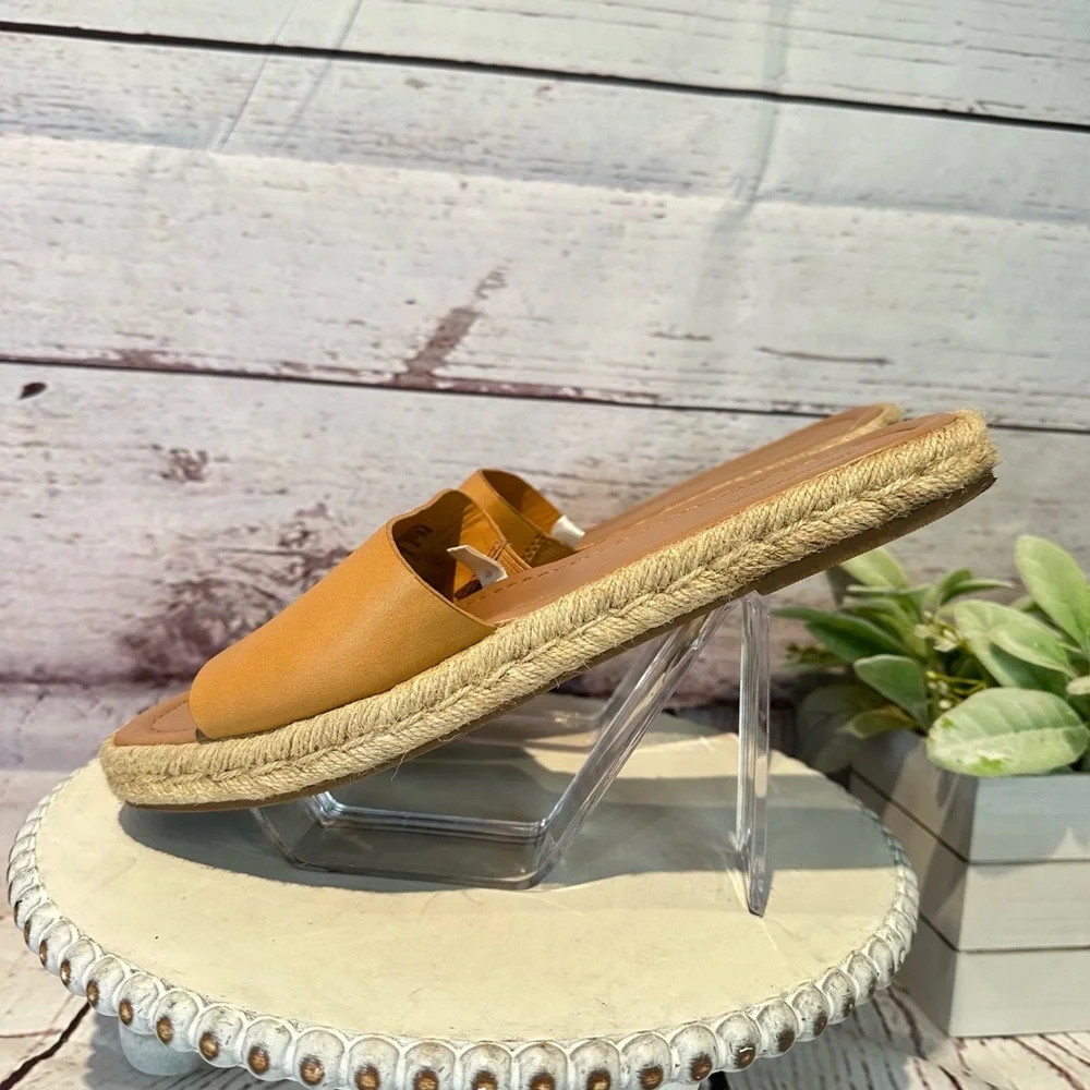 Universal Thread Espadrille Faux Leather Tan Cognac Slides Sandals Size 9.5 - Picture 3 of 11